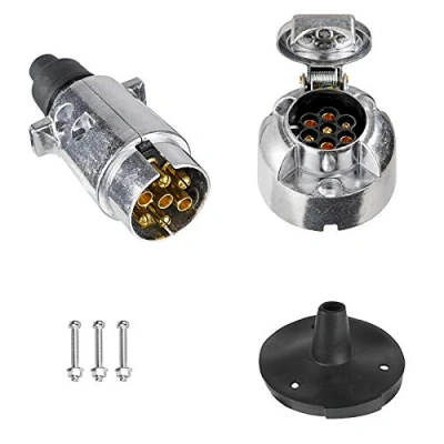 Abbildung von BEIJISTAR Anhängerstecker &amp; Anhängersteckdose 7 Polig Metall mit Gummidichtung, 12V Wasserdichter Poliger und Steckdose, für LKW RV Autos Boot Anhänger Zubehör (Aluminiumlegierung)