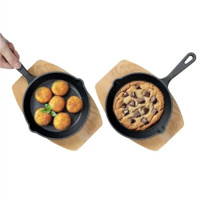 Abbildung von Navaris Bratpfanne 2er Set Pfanne Gusseisen Mit Holzboden 15 cm Durchmesser