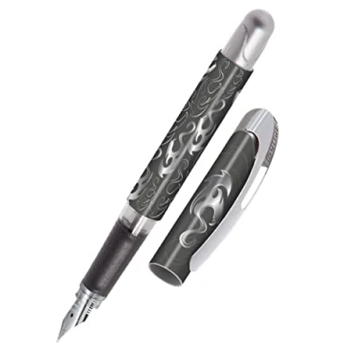Abbildung von Online Füller College Silver Phoenix, Tinten für Rechtshänder, ergonomisches Griffstück, hochwertige Iridium Feder medium, Standard Tintenpatronen, inkl. Kombipatrone blau, Allergiker geeignet