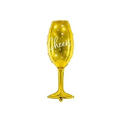 Abbildung von PartyDeco Folienballon Sektglas 28x80cm für Helium geeignet Luftballon Hochzeit Firmenfeier Silvester Gold