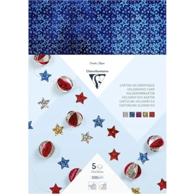 Abbildung von Clairefontaine Maildor 354695C Hologrammpapier (Pack mit 5 Bögen, 25 x 35cm, 230g) farbig sortiert