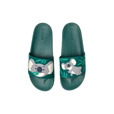 Abbildung von Dedoles Badeschuhe &amp; Hausschuhe Damen Herren Kinder Badesandalen lustige Designs Bücher Kaffee Party Pizza Fuchs Bär Lama Wolken Geschenk, Farbe: Grün, Motiv: Koala und Blätter, Gr. 39