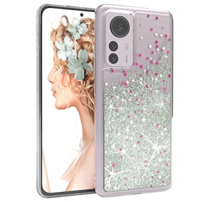 Abbildung von EAZY CASE Hülle kompatibel mit Xiaomi 12 Pro Schutzhülle Flüssig Glitzer, Handyhülle, Schutzhülle, Back Cover Glitter Flüssigkeit, TPU/Silikon, Transparent/Durchsichtig, Silber