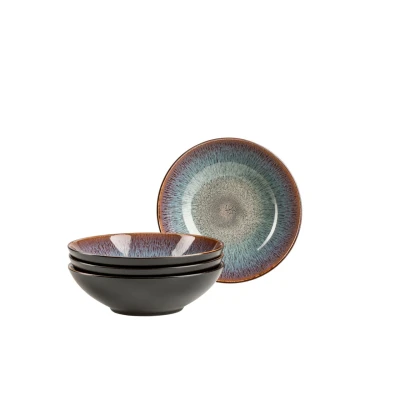 Abbildung von MÄSER 935130 Serie Teona, 4er Suppenteller Set mit grün brauner Reaktivglasur, 4 große tiefe Teller für Pasta und Suppen aus Keramik in modern dezenter Coupe Form, Steinzeug