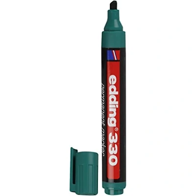 Abbildung von edding 330 Permanentmarker grün 1 Stift Keil Spitze 5 mm wasserfest, schnell trocknend wischfest für Karton, Kunststoff, Glas, Holz, Metall, Glas