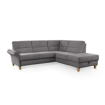 Abbildung von CAVADORE Schlafsofa Wyk mit Federkern / Eckcouch im Landhaus Stil Ottomane, Bett, Stauraum + Armteilfunktion 238 x 90 213 Jacquard, Grau