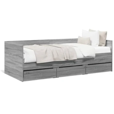 Abbildung von vidaXL Tagesbett, Gästebett mit 3 Schubladen Rollen, Schlafsofa für Schlafzimmer, Bettsofa Sofabett Daybed Bett, Grau Sonoma 90x190cm Holzwerkstoff