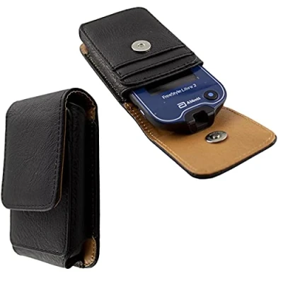 Abbildung von caseroxx Ledertasche mit Gürtelschlaufe für Freestyle Libre 1/2 / 3 Insulinx 14 Day, Tasche (Ledertasche in schwarz)
