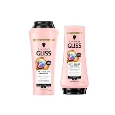 Abbildung von Gliss Shampoo Anti Spliss Wunder (250 ml) Haarshampoo mit Ion Komplex &amp; Traubenkern Öl Pflegeshampoo Spülung (200 Haarspülung Splissversiegelung 88% weniger