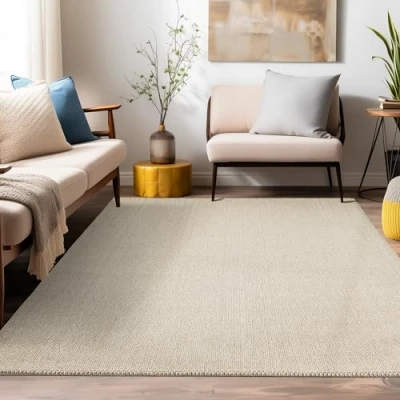 Abbildung von Teppium Teppich Unicolor Einfarbig, Rechteckig, Höhe: 7 mm, Kurzflor Schlingen Beige Cut Loop Wohnzimmer