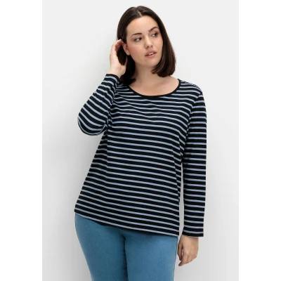Abbildung von Sheego Ringel Langarmshirt, Damen, Größe: 44, Taubenblau gestreift