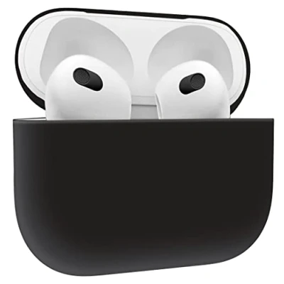 Abbildung von MyGadget Silikon Hülle kompatibel mit Apple AirPods 3. Generation Schutzhülle Qi Etui Soft Silikonhülle Case Tasche in Schwarz