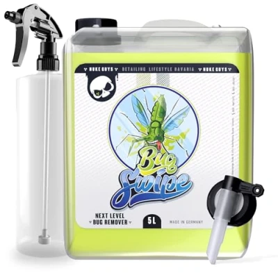 Abbildung von Nuke Guys Bug Swipe Auto Insektenentferner 5 Liter Kanister mit Dispenser, Leerflasche + Trigger optimal auch für Motorrad Reinigung, ideal hartnäckige Verschmutzungen wie Insektenreste …