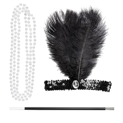 Abbildung von Widdmann Kostüm Charleston Accessoire Set, Haarband, Halskette und Zigarettenhalter für 20er Jahre Flapper