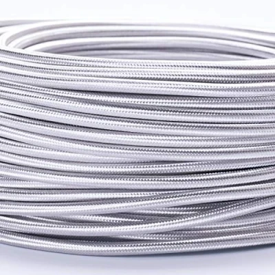 Abbildung von Textilkabel für Lampen, 50 m Silber, 3 adrig, (3x 0,75 mm²) Kunststoff Stromkabel mit Erdleiter, Textil ummantelt