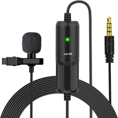 Abbildung von Moman S8 Lapel Mikrofon mit Clip 8Meter Lavalier Omnidirectional Kondensator Mini Kabel für DSLR Kamera/Handy/Audio Recorder/Mischer/Interview/Videokonferenz/Podcast/Diktat