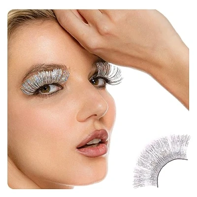 Abbildung von Dorisue Halloween Wimpern Silber Glitzer Prinzessin Cosplsay weiß Falsche Erweiterung für Frauen Mädchen P24