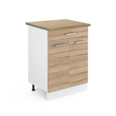 Abbildung von Vicco Küchenunterschrank R Line, Sonoma/Weiß, 60 cm mit Schublade, AP Eiche
