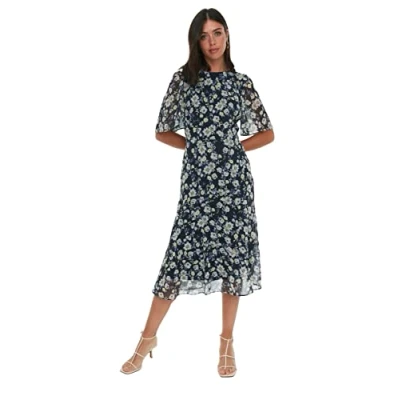 Abbildung von TRENDYOL Damen Blumenmuster Dress A Linie, Navy, 34
