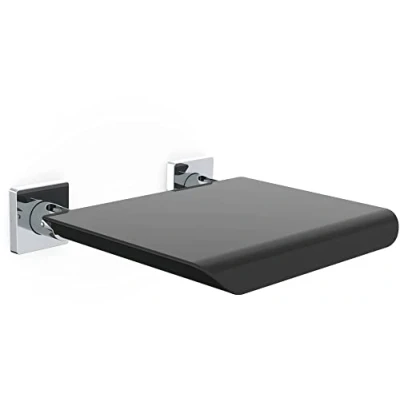 Abbildung von Emco System2 Duschsitz zur Wandmontage, klappbarer Duschstuhl aus Kunststoff und Metall, praktische Duschhilfe belastbar bis 110 kg, TÜV geprüft, schwarz