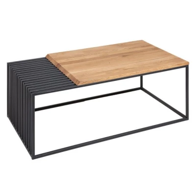 Abbildung von riess ambiente Couchtisch ARCHITECTURE 100cm natur / schwarz (Einzelartikel, 1 St), Wohnzimmer · Eiche Massivholz Metall geölt Industrial Design