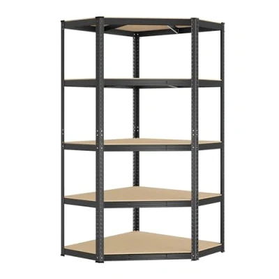 Abbildung von SONGMICS Eckregal 5 Ebenen, Schwerlastregal, Metall, Lagerregal für Garage, Abstellraum, Kellerregal, bis 875 kg belastbar, tintenschwarz naturbeige GLR080B01