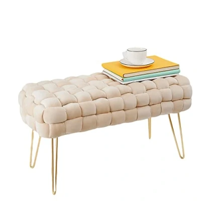 Abbildung von Zedelmaier Sitzhocker Samt Hocker Quadratischer mit Metallbeinen Kissens D15,5cm Taburett (ZDV7642 CM), Größe: L76*B38*H41,5cm Goldene Beine