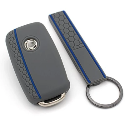 Abbildung von Schlüssel Hülle VA Wabenmuster + Keytag für 3 Tasten Auto Silikon Cover von Finest Folia (Aschgrau Blau)