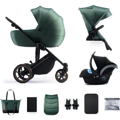 Abbildung von Kinderwagen Kinderkraft Prime 2 + Babywanne Schutzhülle für Auto Mink Pro, Dunkelgrün