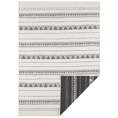 Abbildung von NORTHRUGS in und Outdoor Teppich Bahamas 80x350cm Wendeteppich Wetterfest Boho Design Ethno Muster Läufer für Balkon Terrasse Garten Wintergarten Wohnzimmerteppich Wasserfest Schwarz Creme