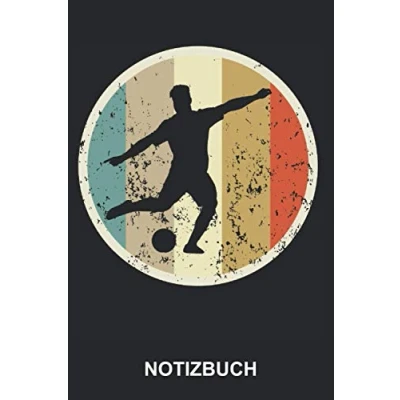 Abbildung von Notizbuch: Fussball Spieler Fussballspieler Sport Retro Vintage Grunge Style Tagebuch, Notizheft, Schreibheft ca. A5 mit Linien 120 Seiten liniert Softcover