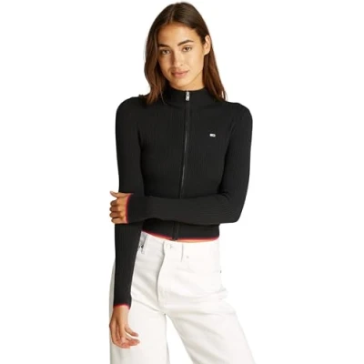 Abbildung von Tommy Jeans Cable ZIP THRU Cardigan Strickjacke, Damen, Größe: Medium, Black