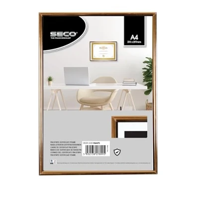 Abbildung von Seco A4 Hochformat/Querformat Plexiglas Sicherheitsglas Premium Zertifikat Rahmen für Anzeige Prints/Fotos/Zertifikate Gold/Schwarz
