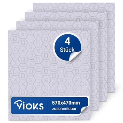 Abbildung von VIOKS 4x Fettfilter Dunstabzugshaube Universal 570x470mm mit Sättigungsanzeige Filtermatte Zuschneidbar
