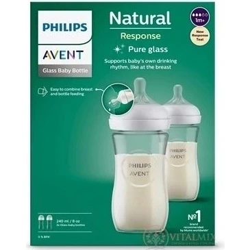 Abbildung von Philips Avent Glasflasche Natural mit Responsivem Schnuller 240ml, 2 Stück (Modell SCY933/02)