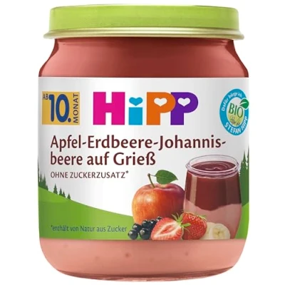 Abbildung von HiPP Bio Dessert Apfel Erdbeere Johannisbeere auf Grieß, 6 x 200g
