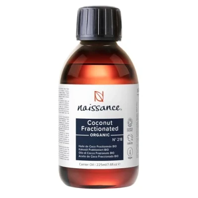 Abbildung von Naissance Fraktioniertes Kokosöl BIO (Nr. 218) 225ml Zertifiziert, Fraktioniert, Flüssig für Haut, Kosmetik, Ätherische Öle