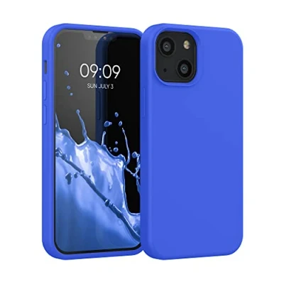 Abbildung von kwmobile Hülle kompatibel mit Apple iPhone 13 Mini Silikon Handy Case Handyhülle weiche Oberfläche kabelloses Laden Baltik Blau