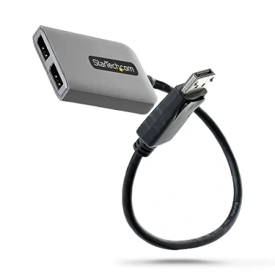 Abbildung von StarTech.com 2 Port Multi Monitor DisplayPort Adapter, DP auf 2x 1.4 Splitter, Dual 5K 60Hz Computer MST Hub, Extra Langes Integriertes Kabel, nur Windows (MST14DP122DP)