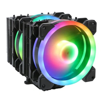Abbildung von Gelid Solutions Glacier Black RGB Twin Tower mit 6 Power Heatpipes 2x 20mm ARGB PWM Lüfter TPD 220W und Mehr AM4 Schutzbügel Schwarz
