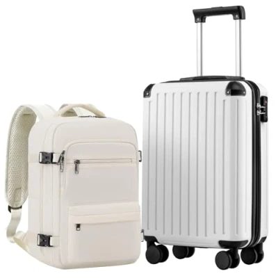 Abbildung von COOLIFE Handgepäck Koffer 55X35X20cm und Kabinen Rucksack 20L(40X25X20cm) Set für Ryanair Flugzeug Kabinengepäck Hartschlagenkoffer Reiserucksack Klein mit TSA Schloss