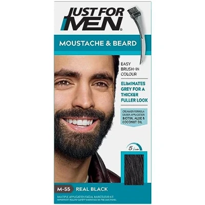 Abbildung von Just For Men Bart &amp; Schnurrbart Farbe Schwarz Beseitigt Graues Haar und sorgt für Dickeres Volleres Aussehen, M55