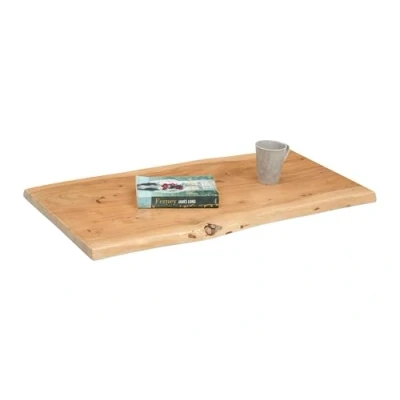 Abbildung von SAM Holzplatte 80x40 cm Tonia, Tischplatte aus Akazienholz massiv + eichefarben, Baumkanten Platte für Heimwerker, geeignet Arbeitsplatten, Tische &amp; Fensterbretter