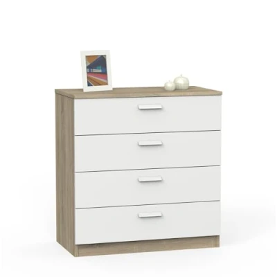 Abbildung von Muebles Pitarch Kommode 4 Schubladen mit Metallführungen, Schlafzimmerkommode, Weiß und Cambrian Eiche, 78x74x40 cm (Höhe x Breite Tiefe), Kollektion Tibet
