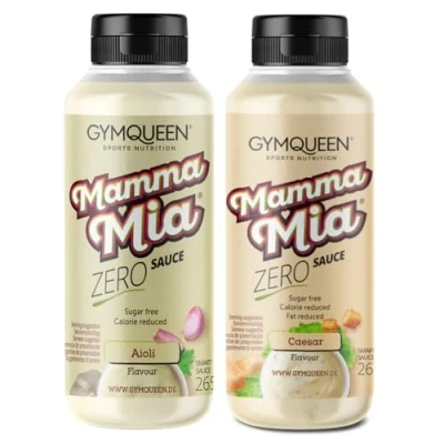 Abbildung von GymQueen Mamma Mia Zero Sauce 2x265ml, kalorienreduziert, ohne Fett &amp; Zuckerzusatz, zum Verfeinern von Gerichten oder als Salat Dressing, vegetarisch, Aioli Caesar Dressing