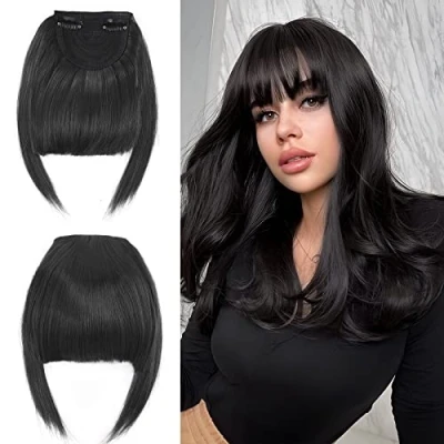 Abbildung von Elailite Clip in Pony Haarteil, 30g 20cm Fringe Bangs Extension Front Hair, Haarverlängerung Haarteile Natürliche Wirkung Naturschwarz