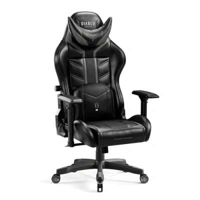 Abbildung von Diablo X Ray Gaming Stuhl Bürostuhl Gamer Chair Schreibtischstuhl 4D Armlehnen Ergonomisches Design Kunstleder Perforation Wippfunktion Schwarz Grau Normal (L)