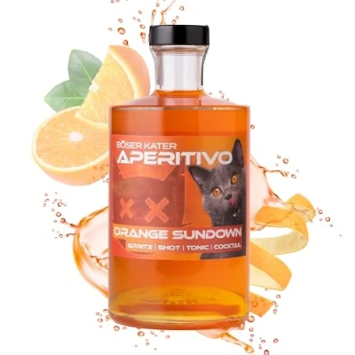Abbildung von Böser Kater Orange Sundown Aperitivo Frucht Likör mit Orangen Geschmack Fruchtiger spritziger Orangenaperitif Ideal als Spritz oder Tonic Cocktail Perfekte Geschenkidee 0,5l 15% Vol.