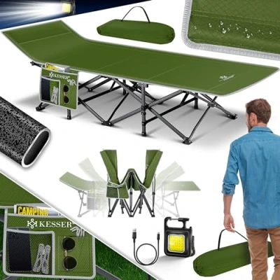 Abbildung von KESSER® Campingbett Feldbett Klappbar Klappbett Campingliege inkl. Tragetasche + Seitentasche 210 x 74 35cm bis 250kg Belastbar Metallrohr 600D Oxfordgewebe Stabiles Tragbar Liege Reise Bequem