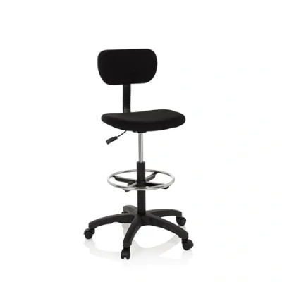 Abbildung von hjh OFFICE 671004 Arbeitsstuhl mit Fußring TOP Work 05 Stoff Schwarz Counterstuhl Drehstuhl Rollen, höhenverstellbar